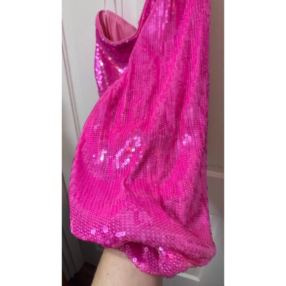 NWT Show Me Your Mu Mu Pink Sequin One Shoulder Glam Top Size S - Picture 7 of 8